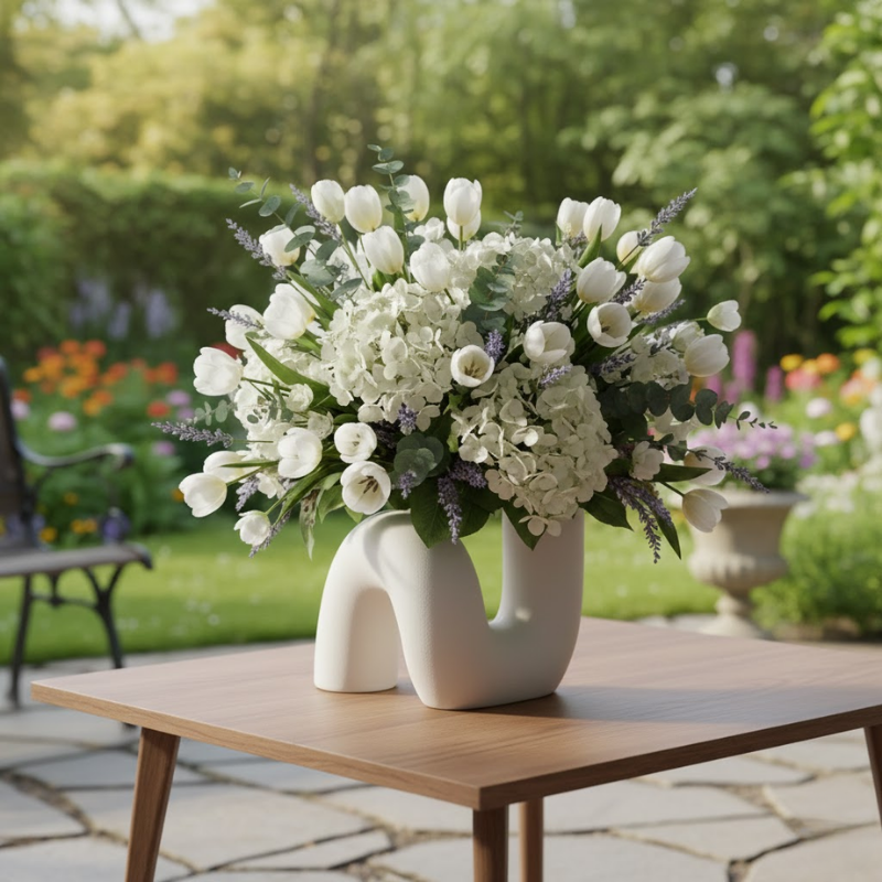 Modern Curved Ceramic Vase – Sculptural White Design