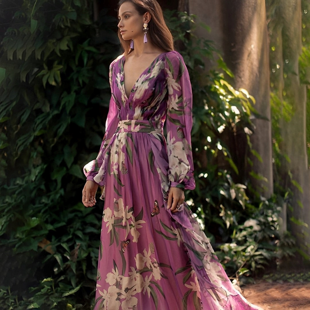 Floral Chiffon Maxi Dress Long Sleeve Florence