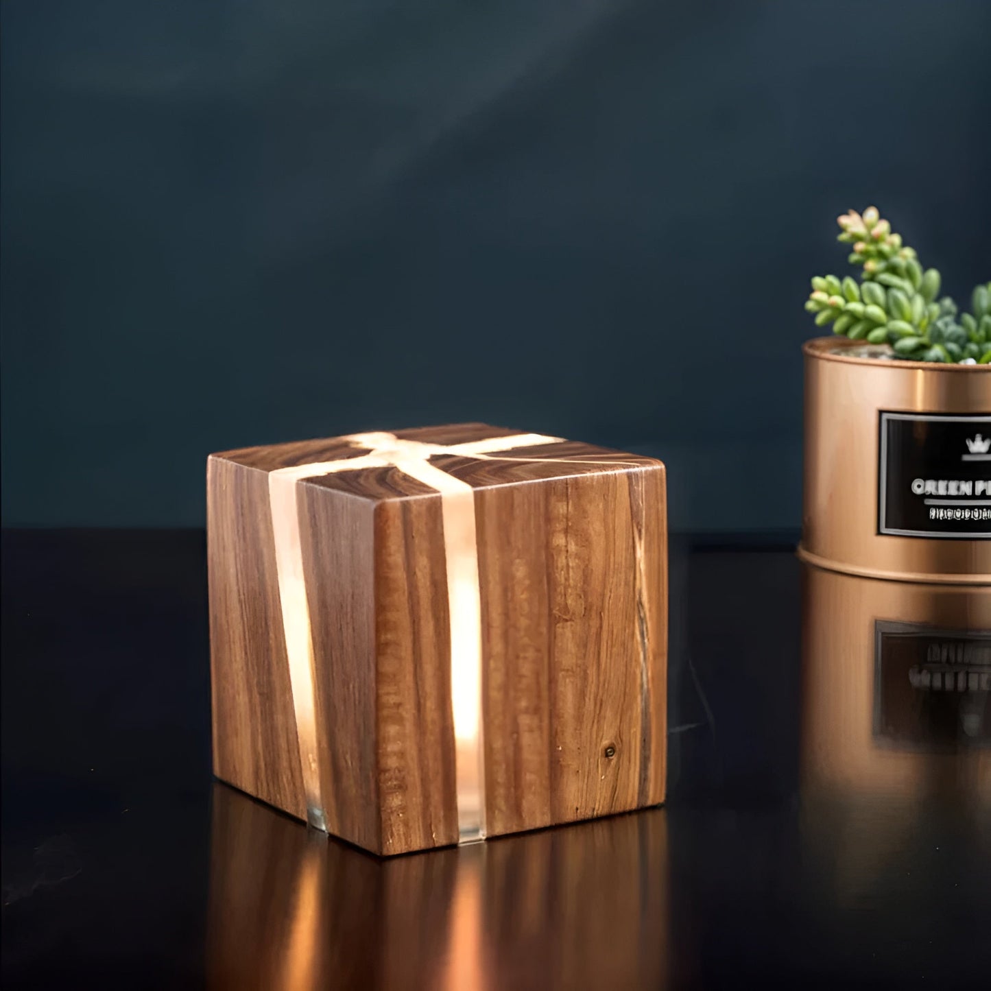 Houten Kubus Tafellamp Modern | Stijlvolle Verlichting voor Woonkamer en Slaapkamer