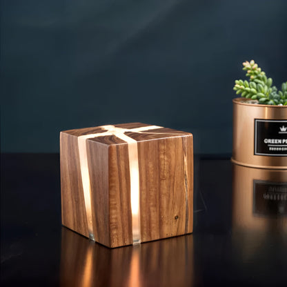 Houten Kubus Tafellamp Modern | Stijlvolle Verlichting voor Woonkamer en Slaapkamer