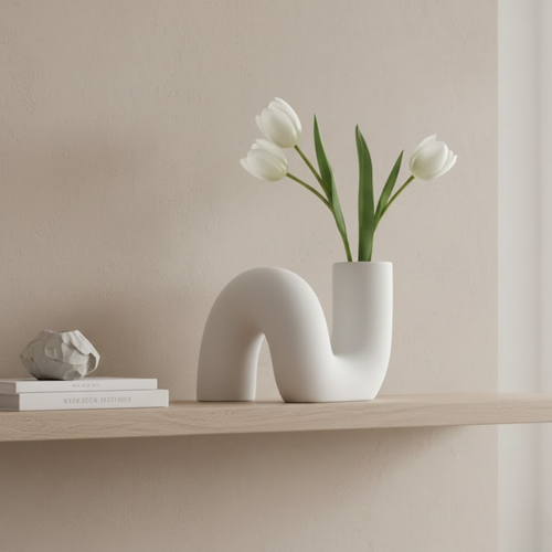 Modern Curved Ceramic Vase – Sculptural White Design