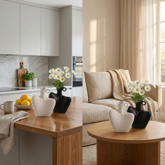Vase sculptural en céramique avec anneau latéral – Design décoratif moderne