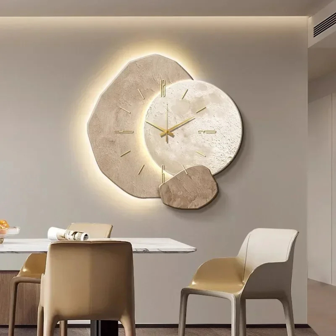 LED Wandklok Hout Scandinavisch Design | Decoratieve Verlichting voor Woonkamer en Bureau