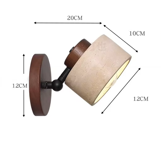 Minimalistisch Travertin Hout Cilinder Wandlamp | Naturel Minimale LED Verlichting