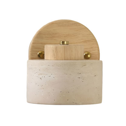 Minimalistisch Travertin Hout Cilinder Wandlamp | Naturel Minimale LED Verlichting