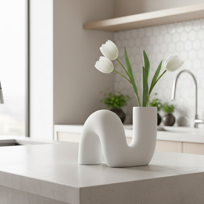Modern Curved Ceramic Vase – Sculptural White Design