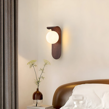 Scandinavisch Hout Bol Wandlamp | Minimalistisch LED Warm Licht