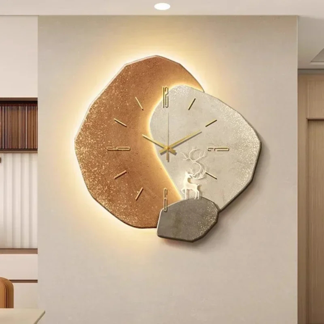 LED Wandklok Hout Scandinavisch Design | Decoratieve Verlichting voor Woonkamer en Bureau