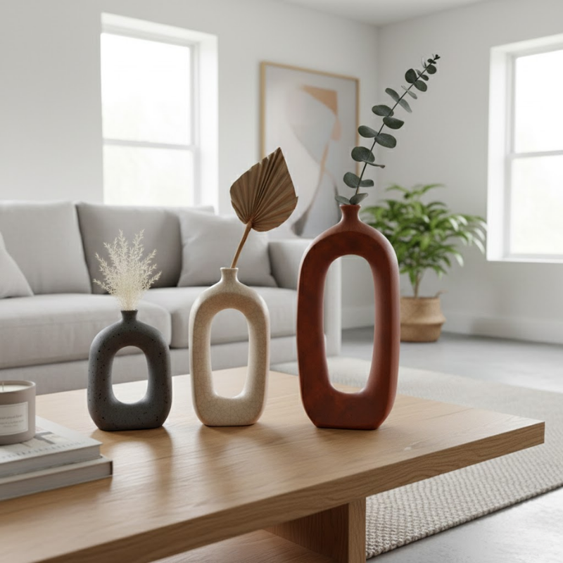 Vase moderne en céramique creuse – Design sculptural ovale