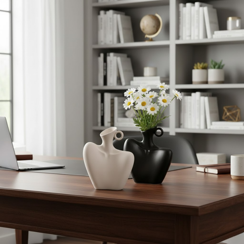 Vase sculptural en céramique avec anneau latéral – Design décoratif moderne