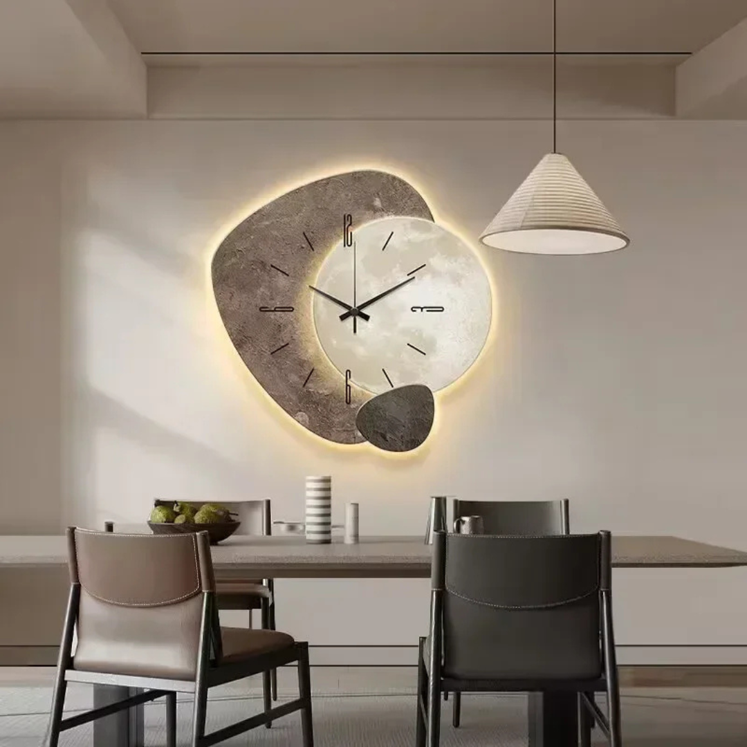 LED Wandklok Hout Scandinavisch Design | Decoratieve Verlichting voor Woonkamer en Bureau