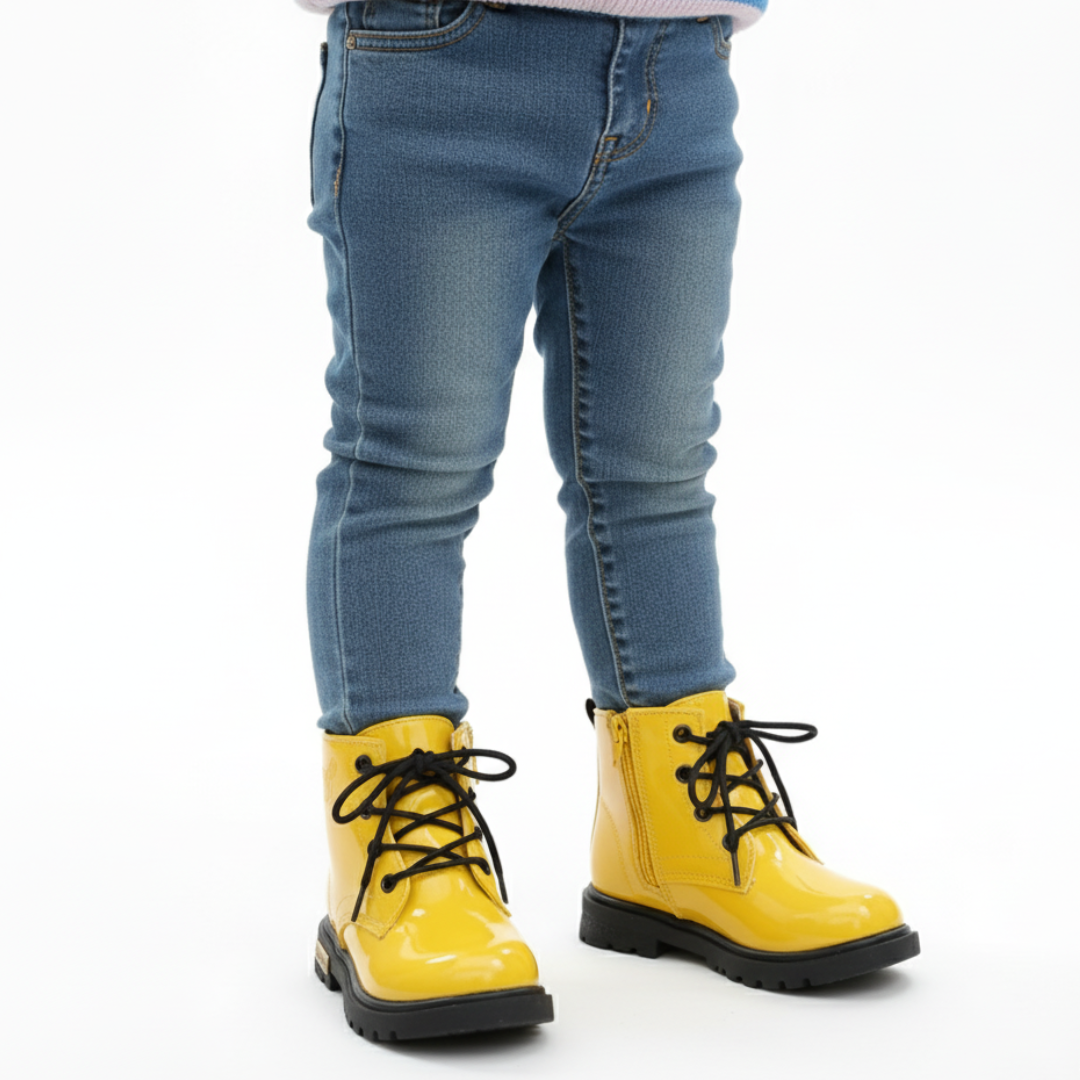 GlossPetal Waterproof Boots — Glossy in Pink, Yellow &amp; Black