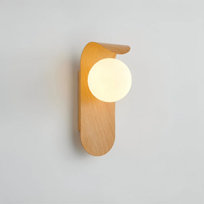 Scandinavisch Hout Bol Wandlamp | Minimalistisch LED Warm Licht