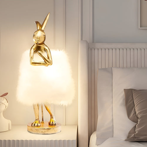 FluffRabbit Elegant Konijn Tafellamp met Veer | Decoratieve Sfeerverlichting