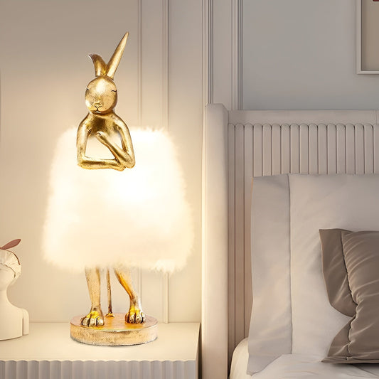 FluffRabbit Elegant Konijn Tafellamp met Veer | Decoratieve Sfeerverlichting