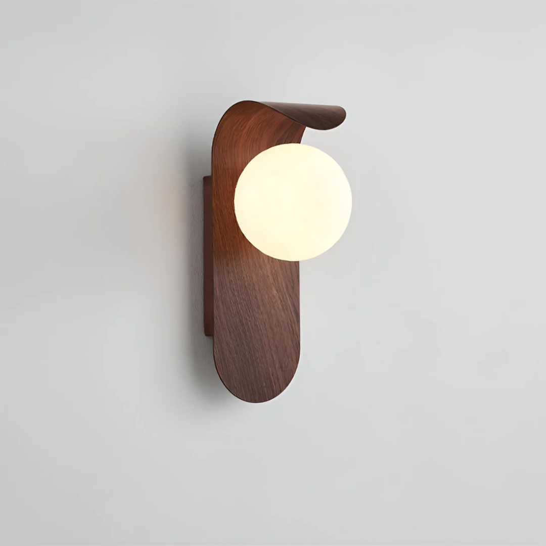 Scandinavisch Hout Bol Wandlamp | Minimalistisch LED Warm Licht