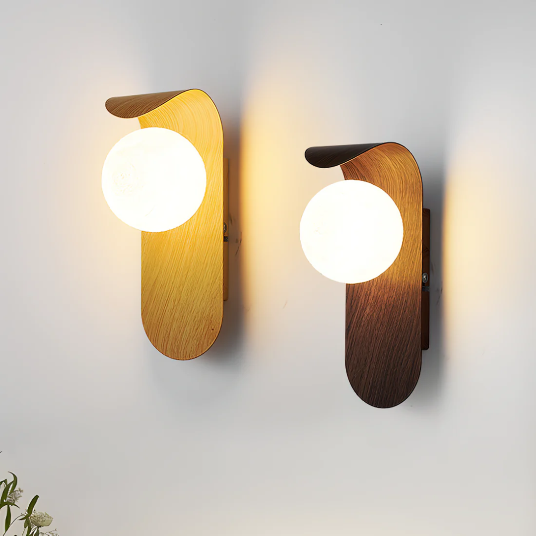 Scandinavisch Hout Bol Wandlamp | Minimalistisch LED Warm Licht