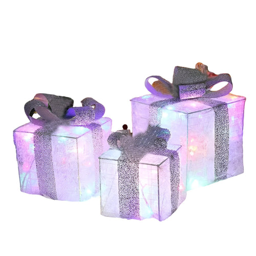 Verlichte Kerst Cadeaudozen Set 3 | Warm Wit en Kleurrijke Festieve Sfeer Thuis