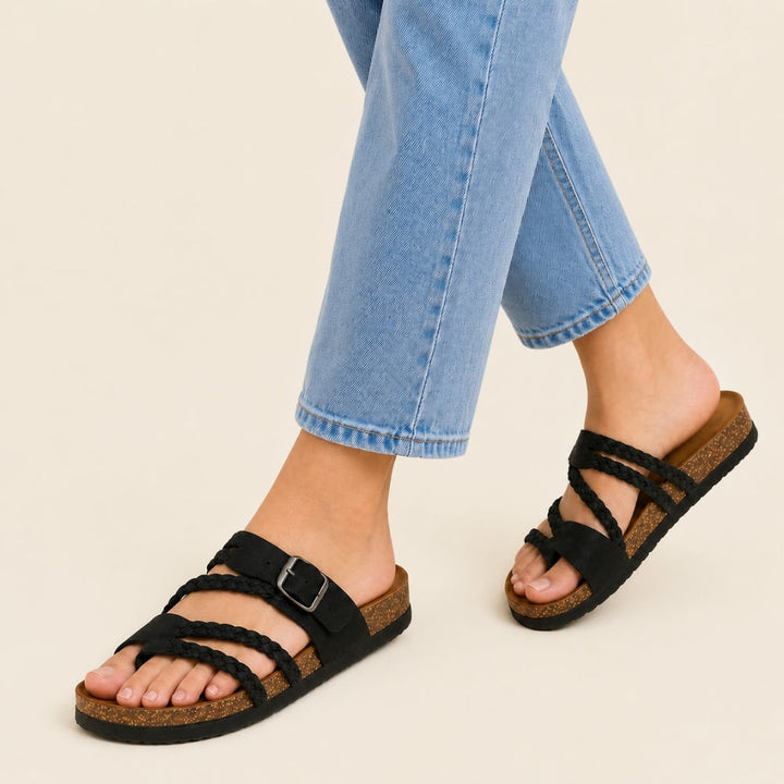 Tressée | Orthopedic Woven Leather Mules Cork Sole Comfortable Summer