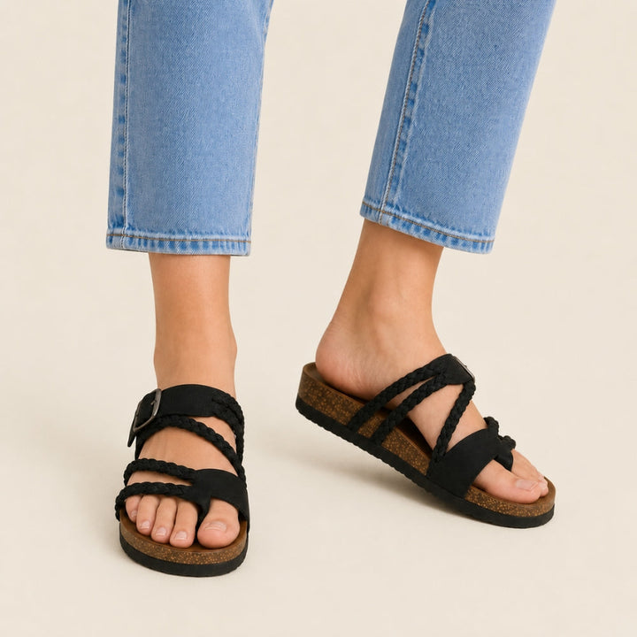 Tressée | Orthopedic Woven Leather Mules Cork Sole Comfortable Summer