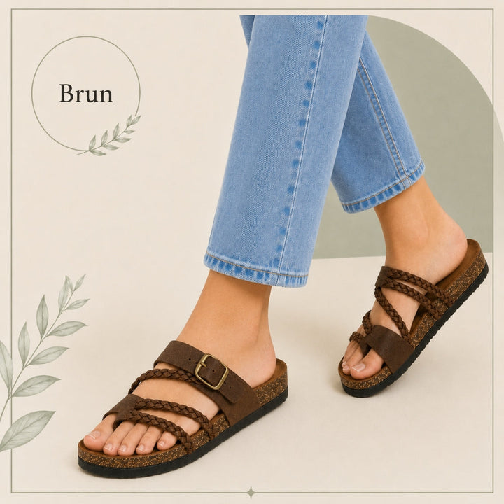 Tressée | Orthopedic Woven Leather Mules Cork Sole Comfortable Summer