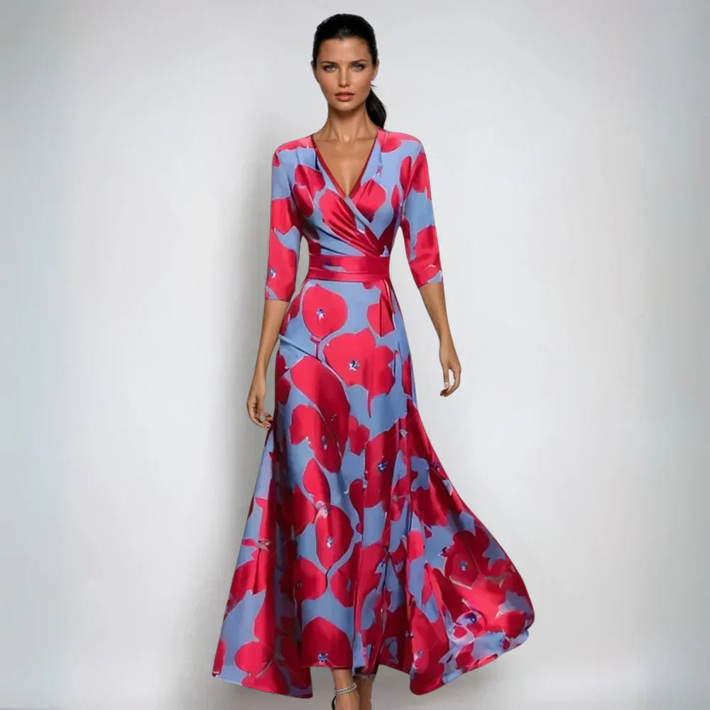 Beatrice — Floral Print Maxi Dress With Elegant V-Neck Summer Gown Design