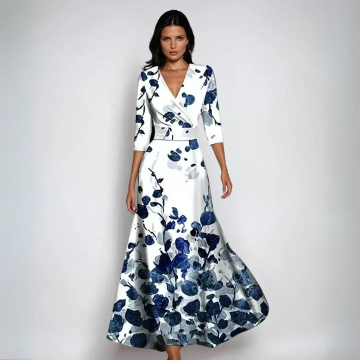 Beatrice — Floral Print Maxi Dress With Elegant V-Neck Summer Gown Design