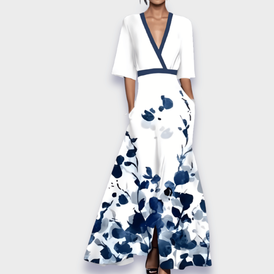 Beatrice — Floral Print Maxi Dress With Elegant V-Neck Summer Gown Design