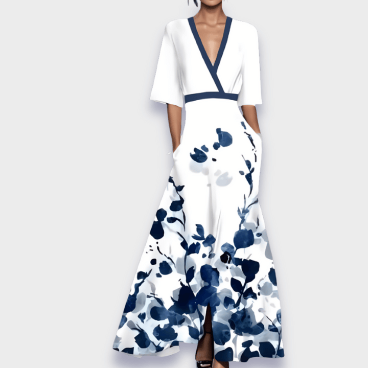 Beatrice — Floral Print Maxi Dress With Elegant V-Neck Summer Gown Design