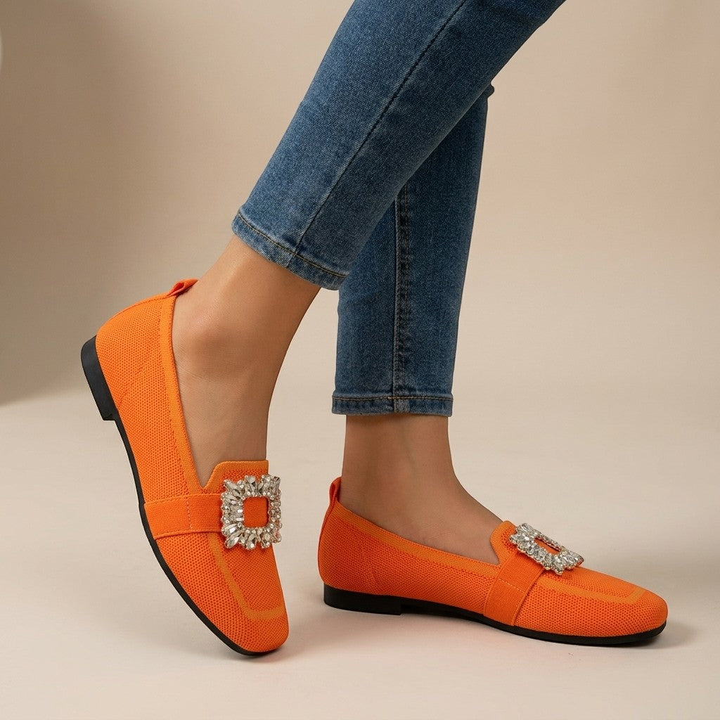 Loraine — Elegant Jewel Detail Slip-On Loafers With Stylish Square Toe Design