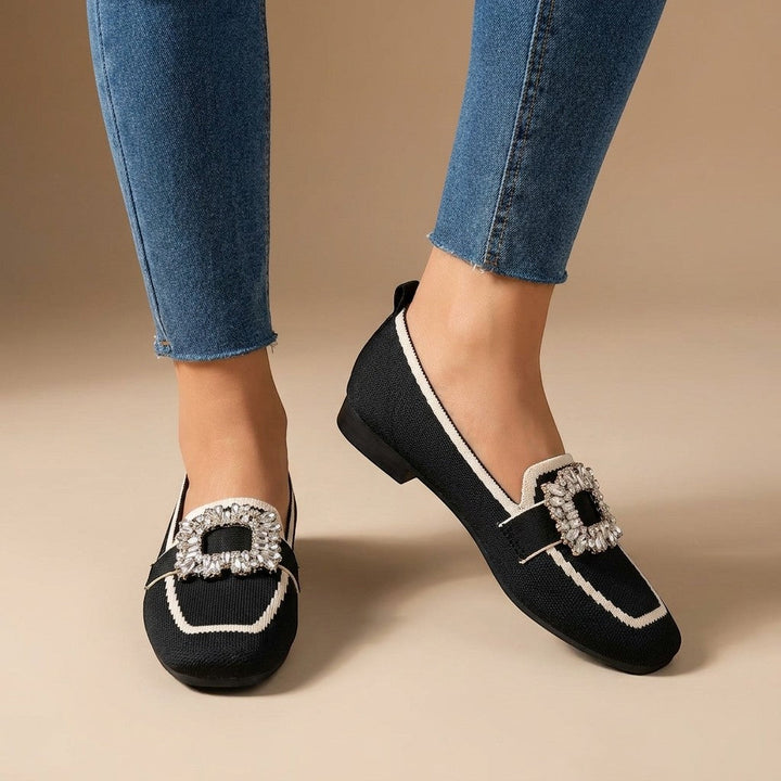 Loraine — Elegant Jewel Detail Slip-On Loafers With Stylish Square Toe Design