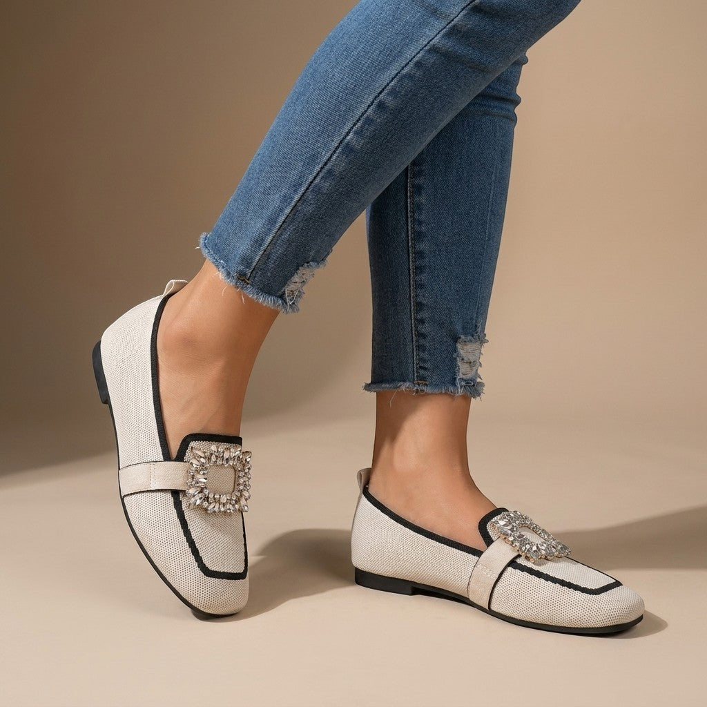 Loraine — Elegant Jewel Detail Slip-On Loafers With Stylish Square Toe Design