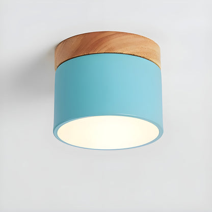 LED Plafondlamp Cilinder Vintage | Industrieel Design met Decoratief Hout Detail