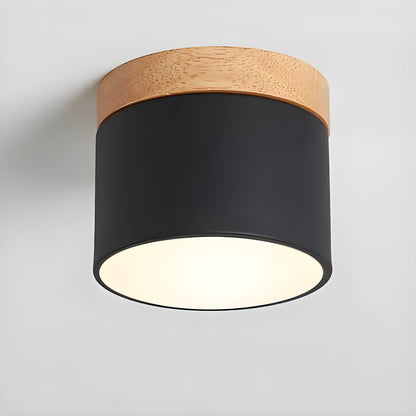 LED Plafondlamp Cilinder Vintage | Industrieel Design met Decoratief Hout Detail