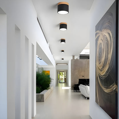 LED Plafondlamp Cilinder Vintage | Industrieel Design met Decoratief Hout Detail