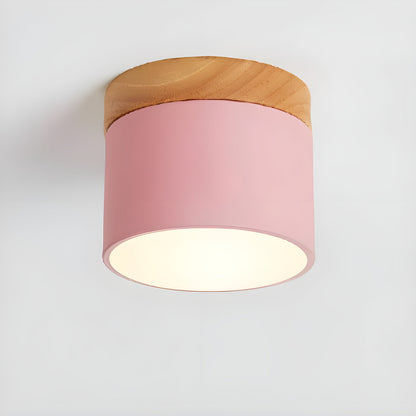 LED Plafondlamp Cilinder Vintage | Industrieel Design met Decoratief Hout Detail