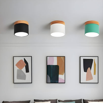 LED Plafondlamp Cilinder Vintage | Industrieel Design met Decoratief Hout Detail