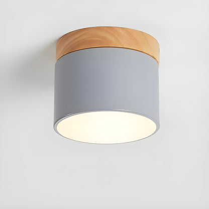 LED Plafondlamp Cilinder Vintage | Industrieel Design met Decoratief Hout Detail