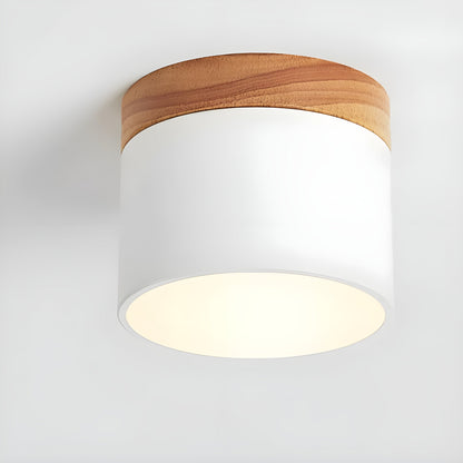 LED Plafondlamp Cilinder Vintage | Industrieel Design met Decoratief Hout Detail