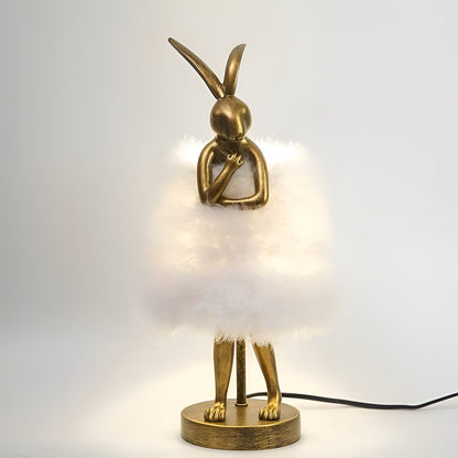 FluffRabbit Elegant Konijn Tafellamp met Veer | Decoratieve Sfeerverlichting