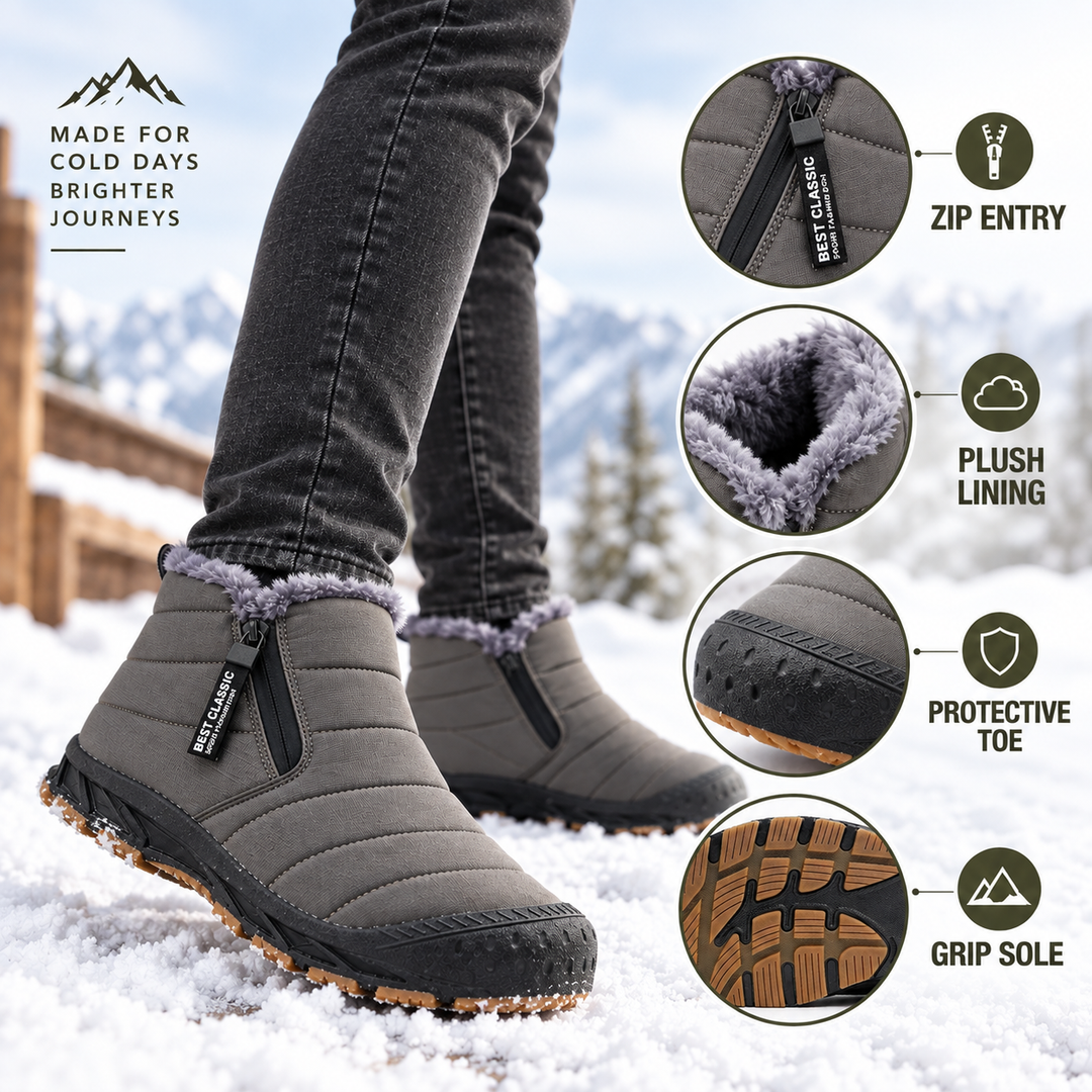 Waterproof Fleece-Lined Winter Boots with Side Zip — 5 Colours