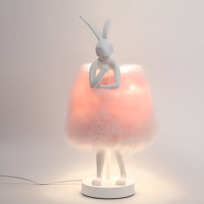 FluffRabbit Elegant Konijn Tafellamp met Veer | Decoratieve Sfeerverlichting