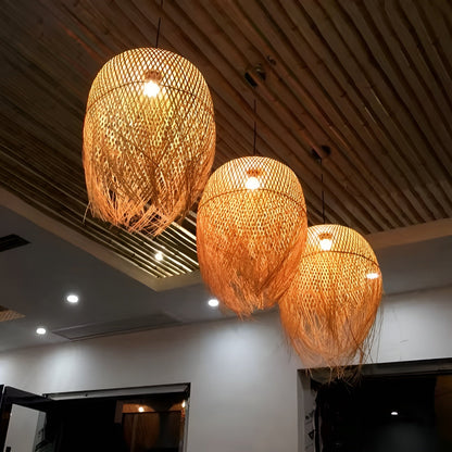 Handgeweven Bamboe Hanglamp | Organische Verlichting voor Theeruimte en Restaurant