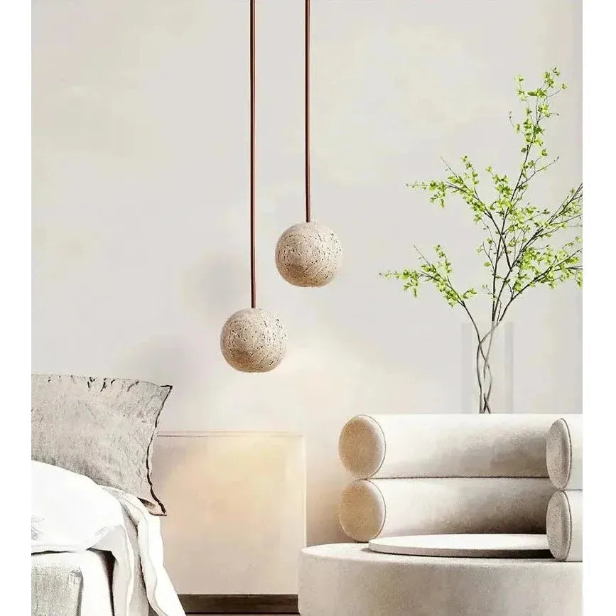 Travertin Ronde Hanglamp Wabi-Sabi | Minimalistische LED Verlichting