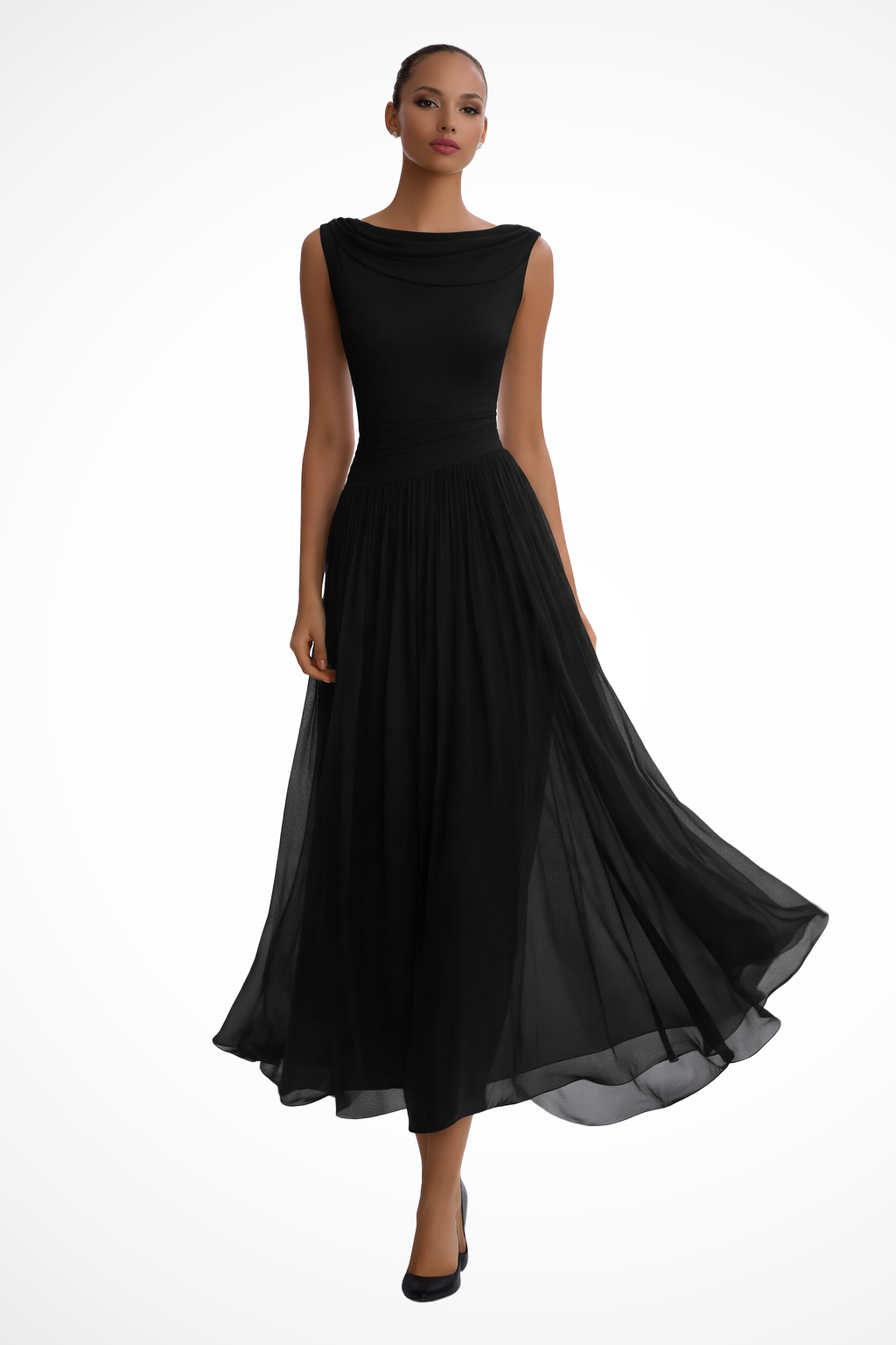 Fittedpleated — Draped Fabric Midi Dress With Fitted Pleated Wedding Guest Design