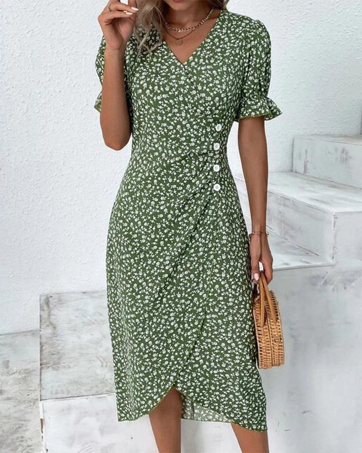 Marguerite — Floral Wrap Dress With Adjustable V-Neck For Elegant Summer Midi Style