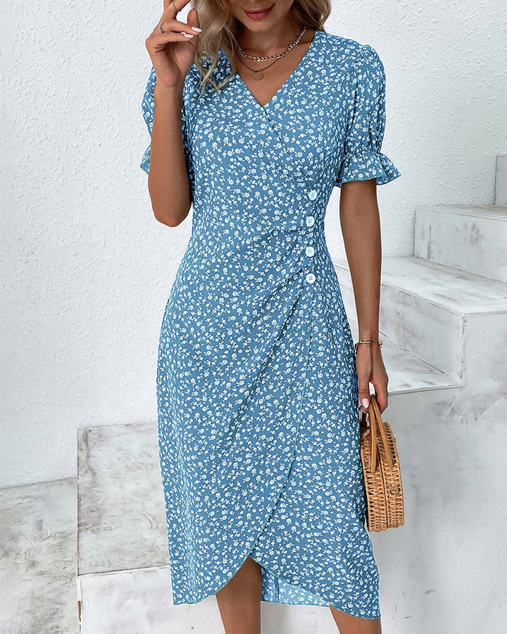 Marguerite — Floral Wrap Dress With Adjustable V-Neck For Elegant Summer Midi Style