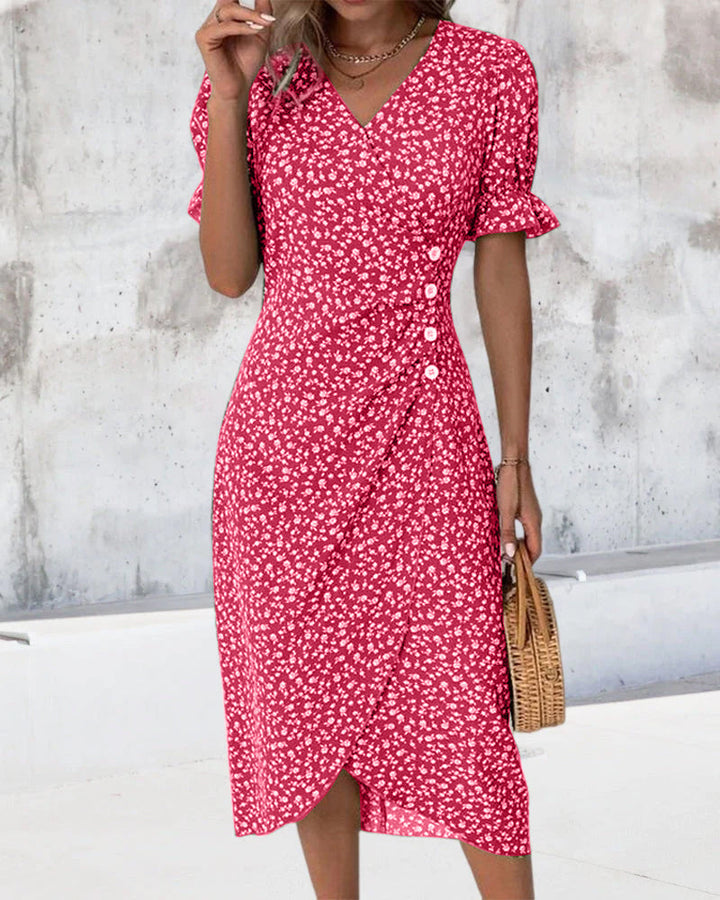 Marguerite — Floral Wrap Dress With Adjustable V-Neck For Elegant Summer Midi Style