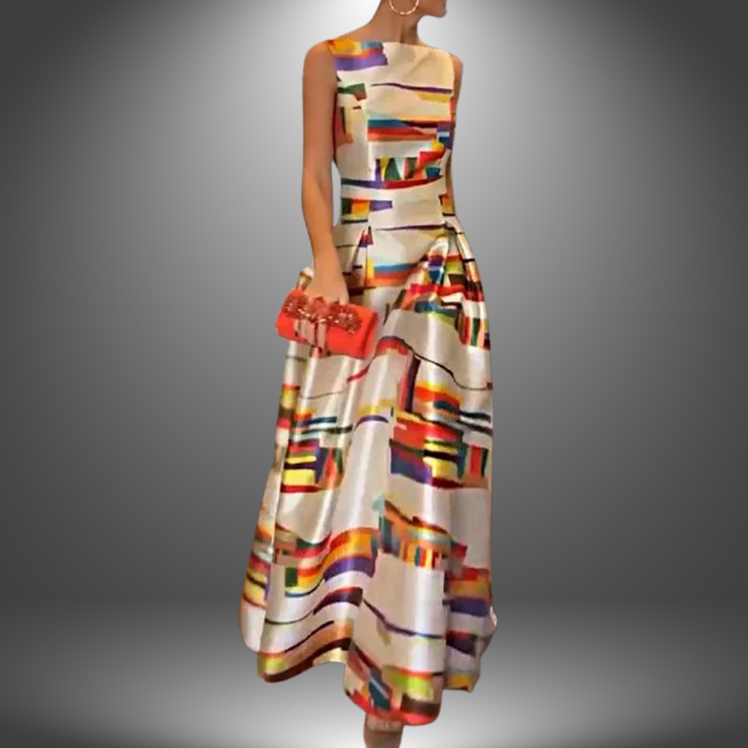 Odalys — Geometric Print Maxi Dress For Flowing Sleeveless Summer Statement