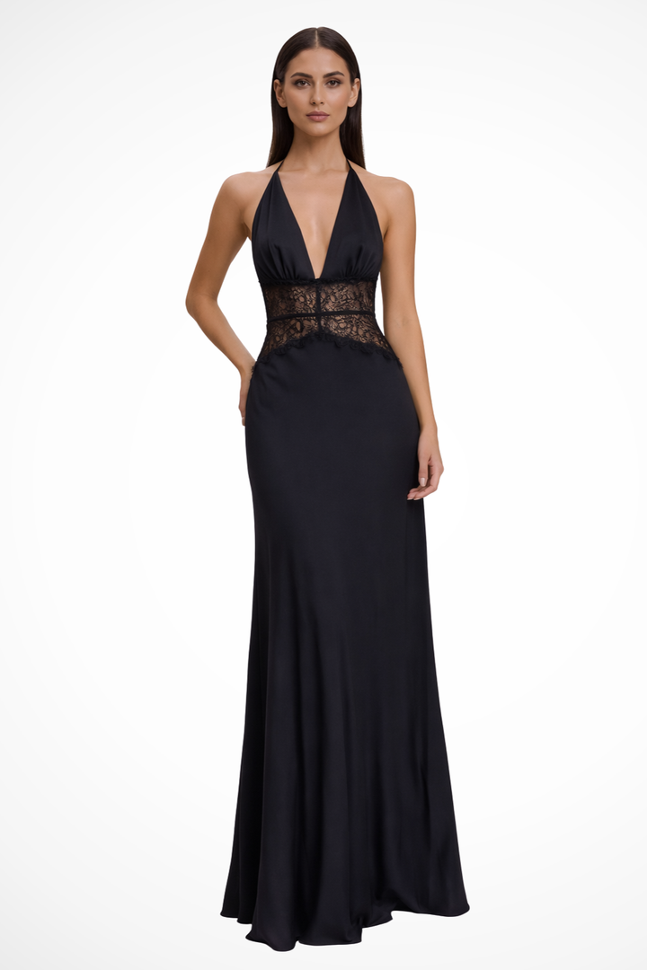 Lacebackless — Lace Maxi Dress With Modern Halter Neck Backless Wedding Design
